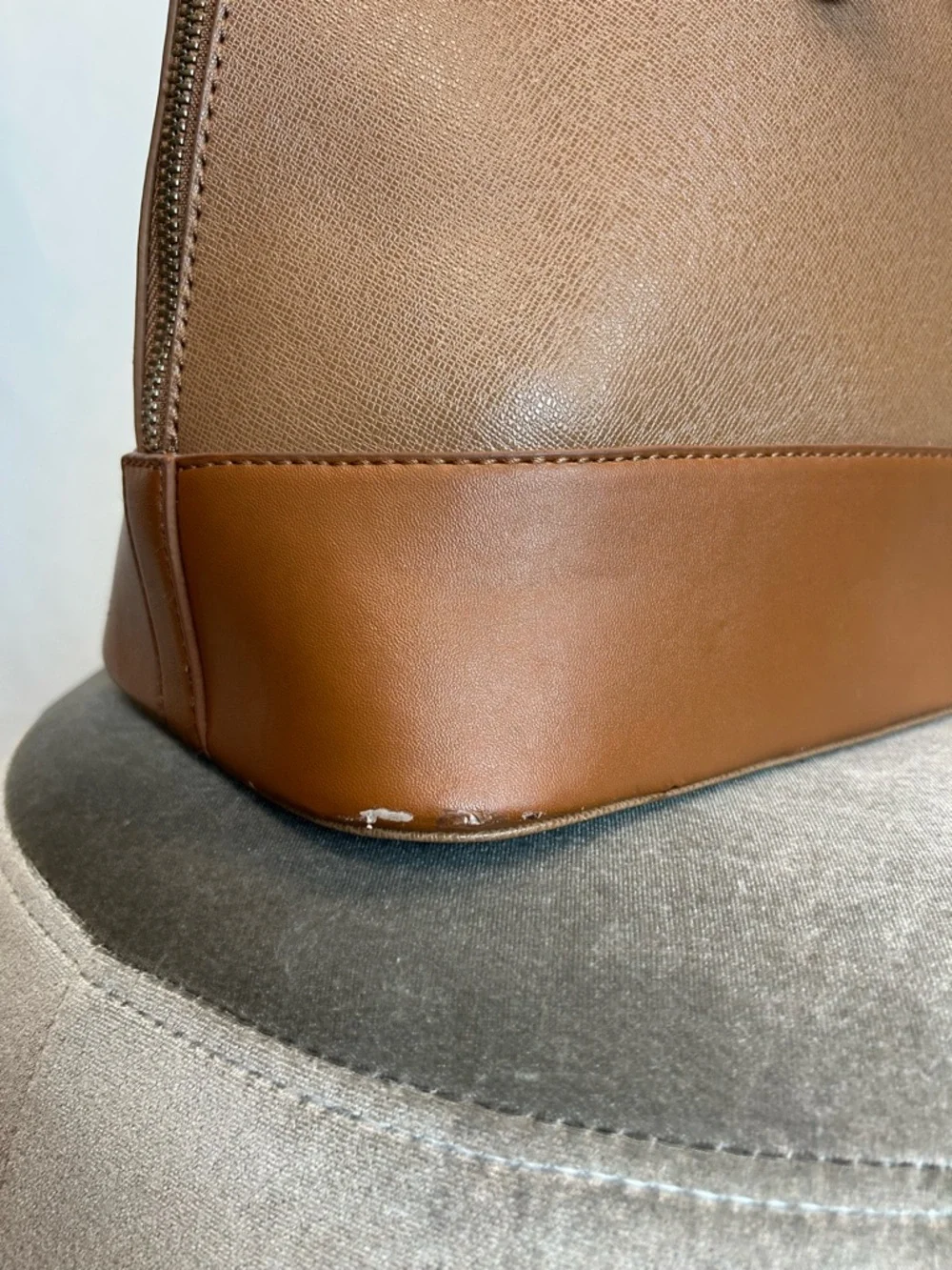 JustFab Camel brown faux leather satchel handbag tote dome shape gold-tone